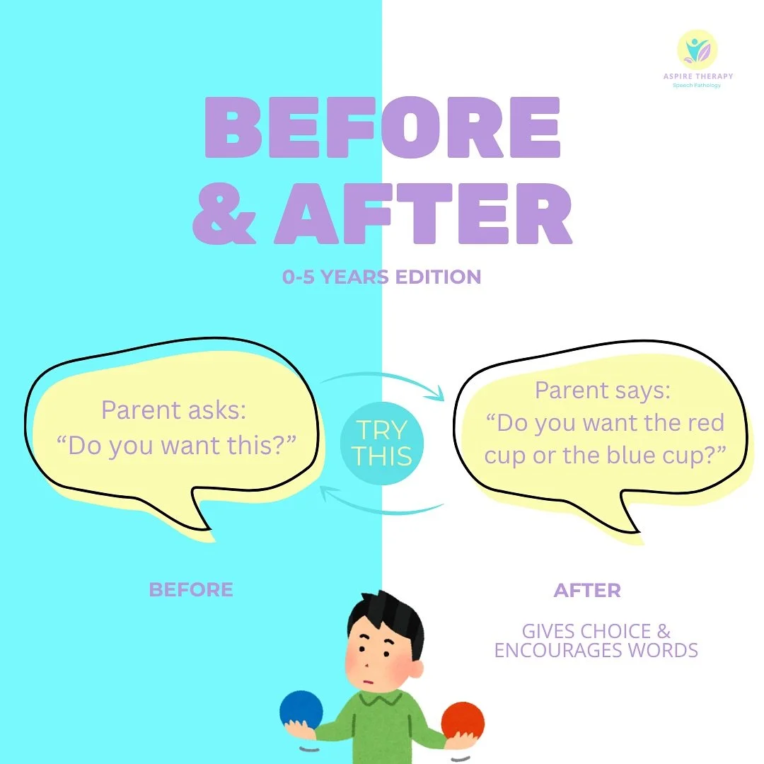 π¬ A tiny tweak that makes a big difference!
Instead of asking, “Do you want this?” try:
π “Do you want the red cup or the blue cup?”
Offering a choice gives your child a reason to respond, helps them use more words, and bo