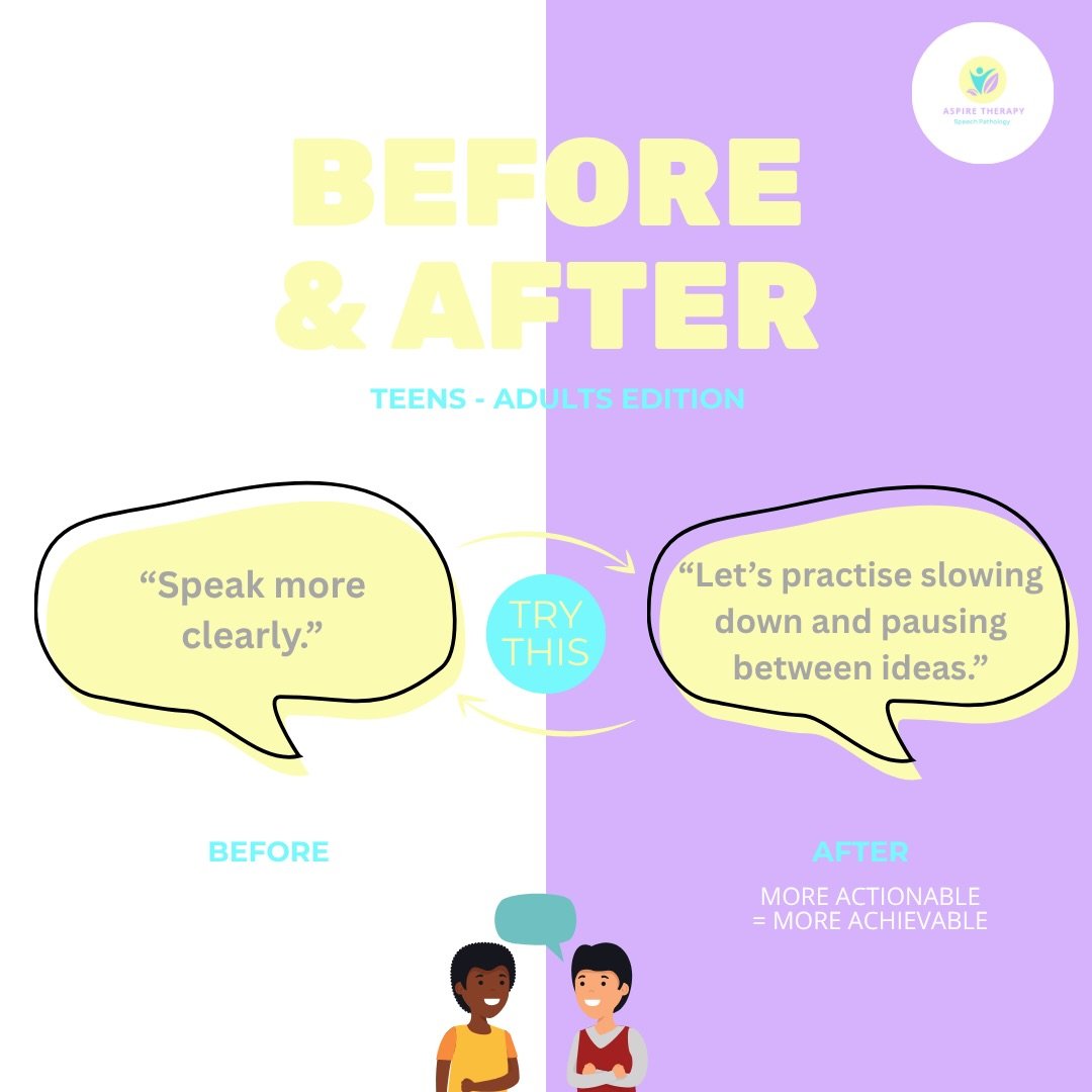 &ldquo;Speak more clearly&rdquo; sounds simple&hellip; but for many teens + adults, it&rsquo;s actually too vague to know what to change 👀

One of the BIGGEST shifts we make in therapy is turning feedback from:
❌ broad + overwhelming
➡️ into
✅ speci