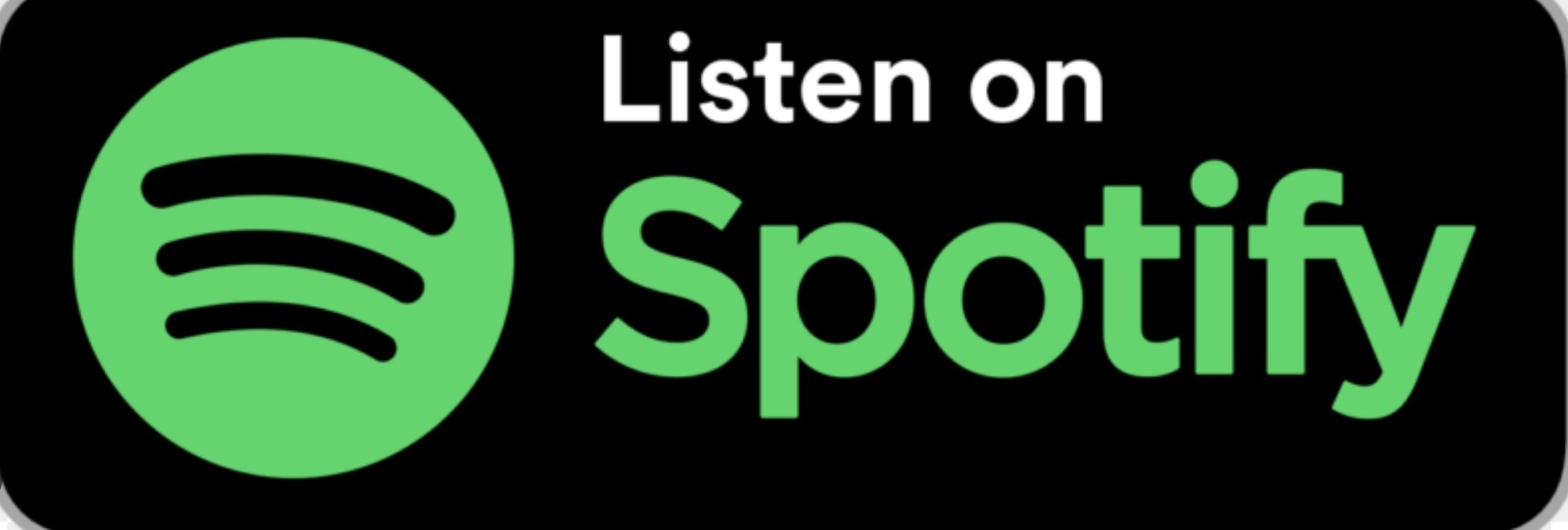 Green Spotify logo with text that says 'Listen on Spotify' on a black background.
