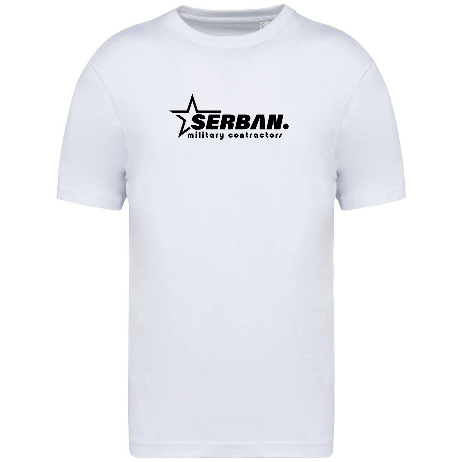 White, oversized Serban t-shirt perfect for streetwear, casual wear, or skateboarding. Made out of 100% cotton it features a modern, abstract, simple, graphic