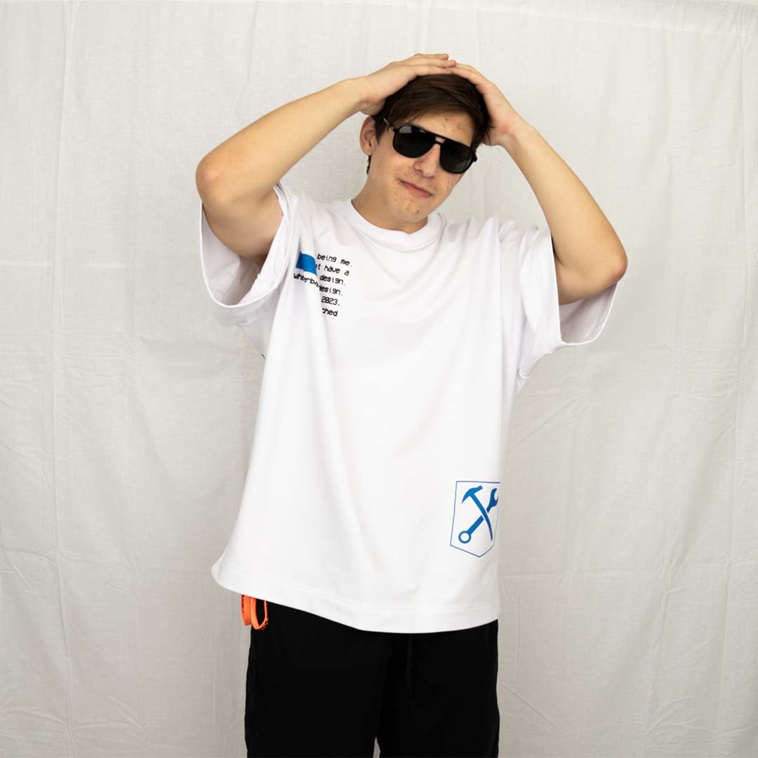 White printed oversized t-shirt, made from cotton and elastane. Premium quality streetwear. From the clothing brand, Serban.