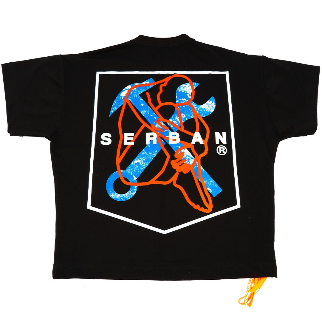Black printed oversized t-shirt, made from cotton and elastane. Premium quality streetwear. From the clothing brand Serban.