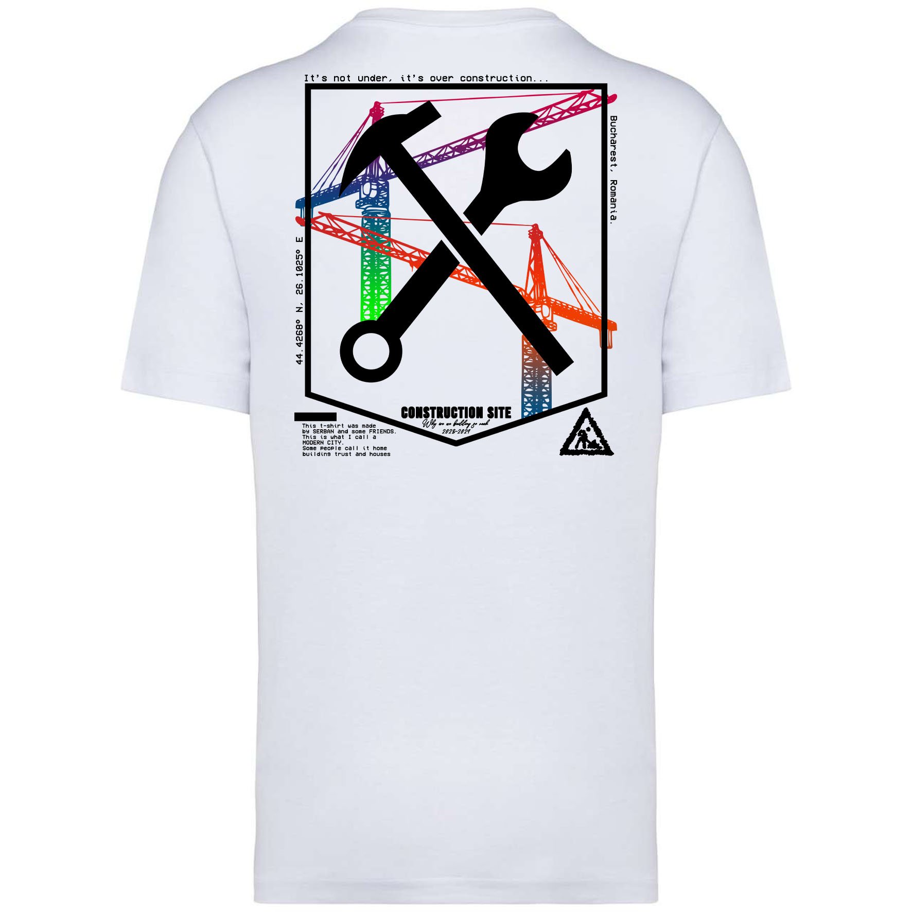 White oversized t-shirt made out of 100% cotton, perfect for everyday wear, with abstract, manifesto graphic
