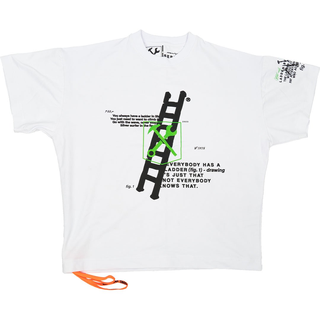 White printed oversized t-shirt, made from cotton and elastane. Premium quality streetwear. From the clothing brand, Serban.