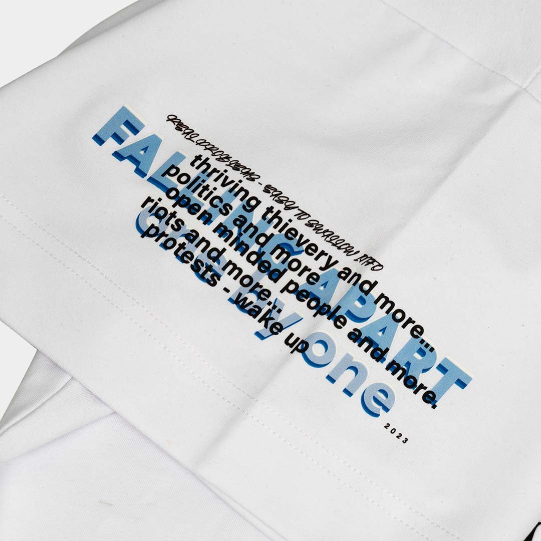 White printed oversized t-shirt, made from cotton and elastane. Premium quality streetwear. From the clothing brand, Serban.