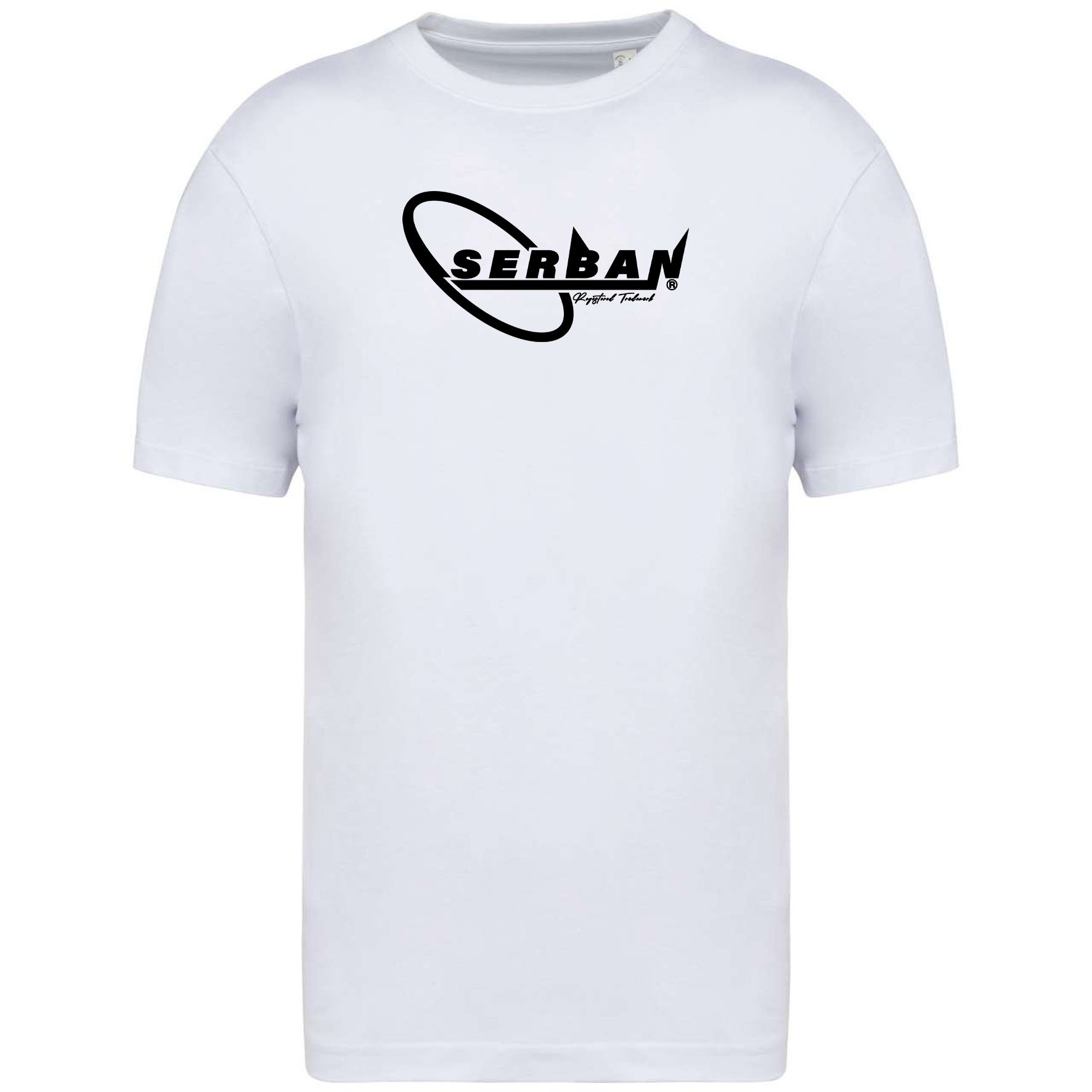 White, oversized t-shirt made out of 100% cotton, with Serban's logo design, bold, simple, modern and abstract. It's perfect for everyday wear
