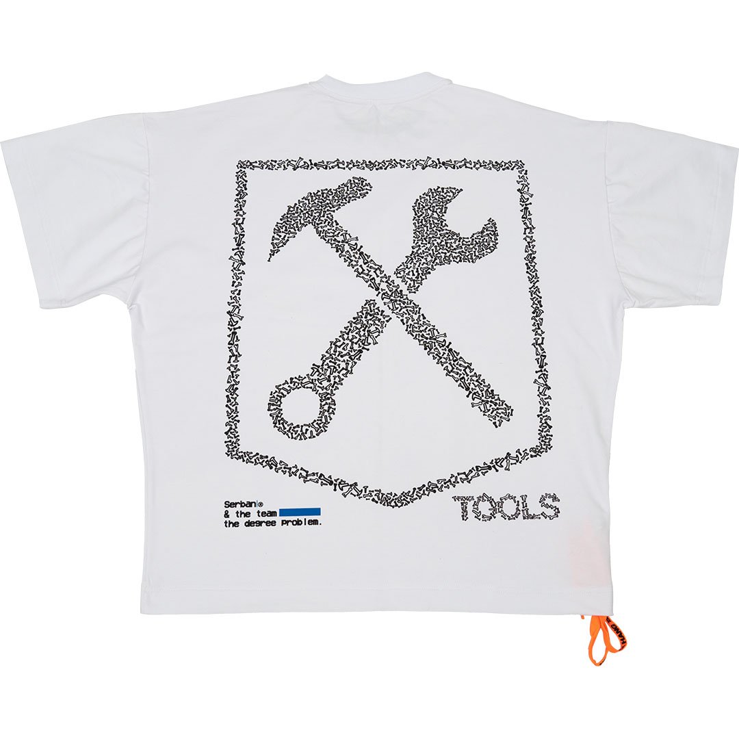White printed oversized t-shirt, made from cotton and elastane. Premium quality streetwear. From the clothing brand, Serban.