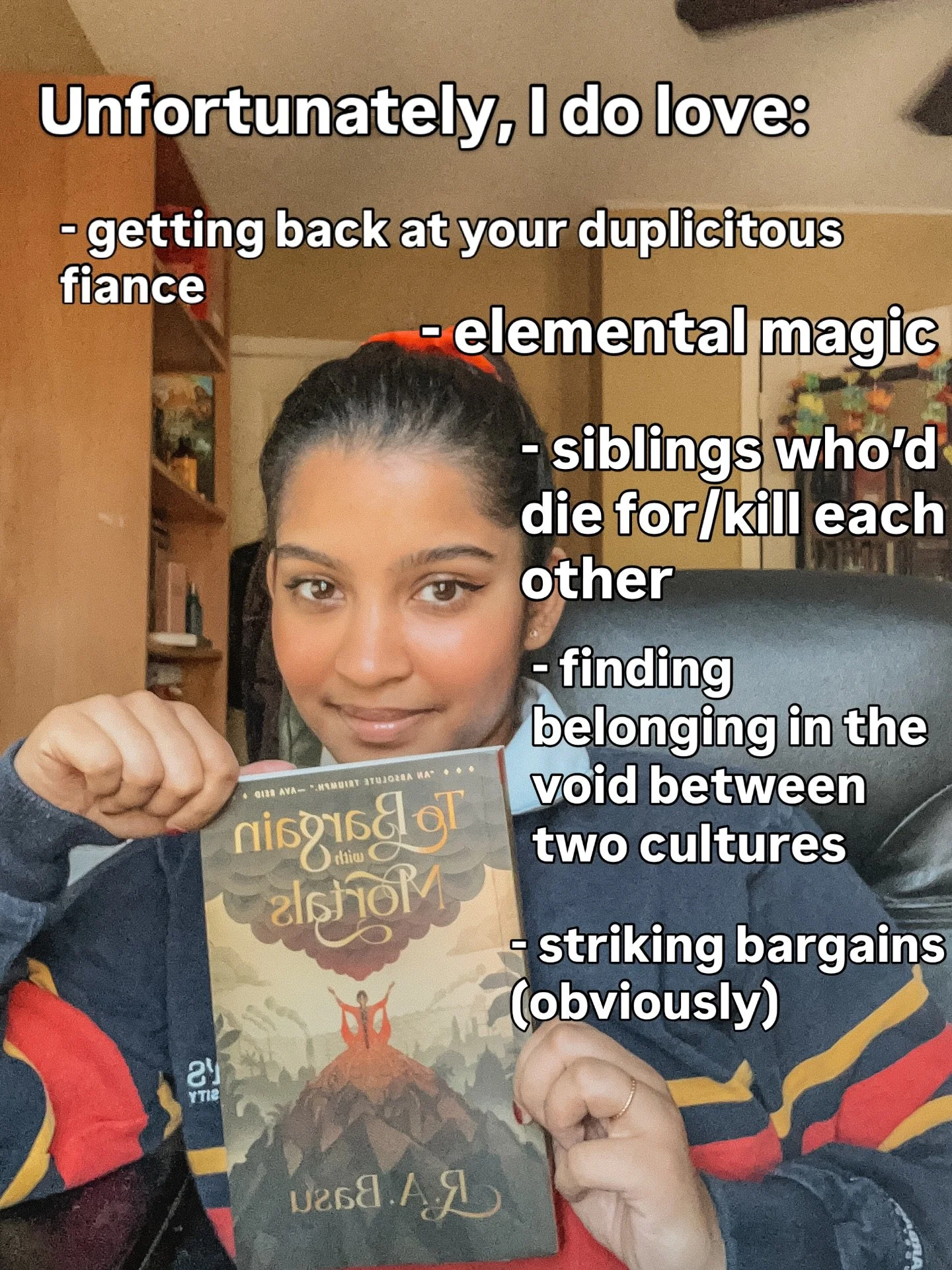 some of the guilty pleasures I indulged in for TO BARGAIN WITH MORTALS! are they hyper specific? a little. 

if you have the same guilty pleasures as me, TBWM is out October 28!! you can preorder or consider asking your local library to keep it 🤎