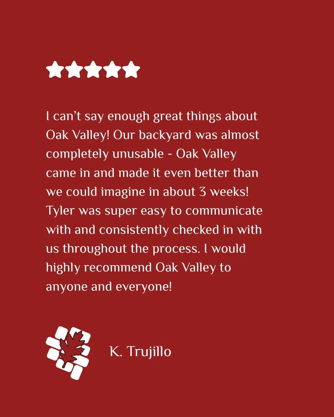 Our goal is to exceed our clients' expectations every time. Receiving reviews like this reminds us to continue to go above and beyond for our clients.

Click the link in bio to get a free quote today.

#OakValleyCustomHardscapes #OakValley #PaverPati