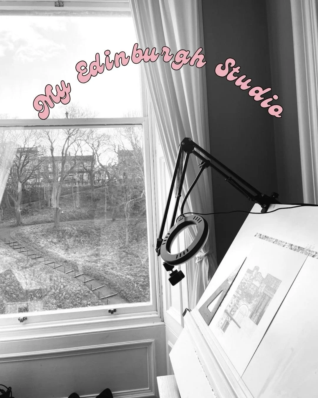 I am not in this flat in anymore but I think about this view all the time. Probably the best view I&rsquo;ve had! 

There something about drawing beside a window like this, with original glazing, timber shutters, a garden view that slopes down like a