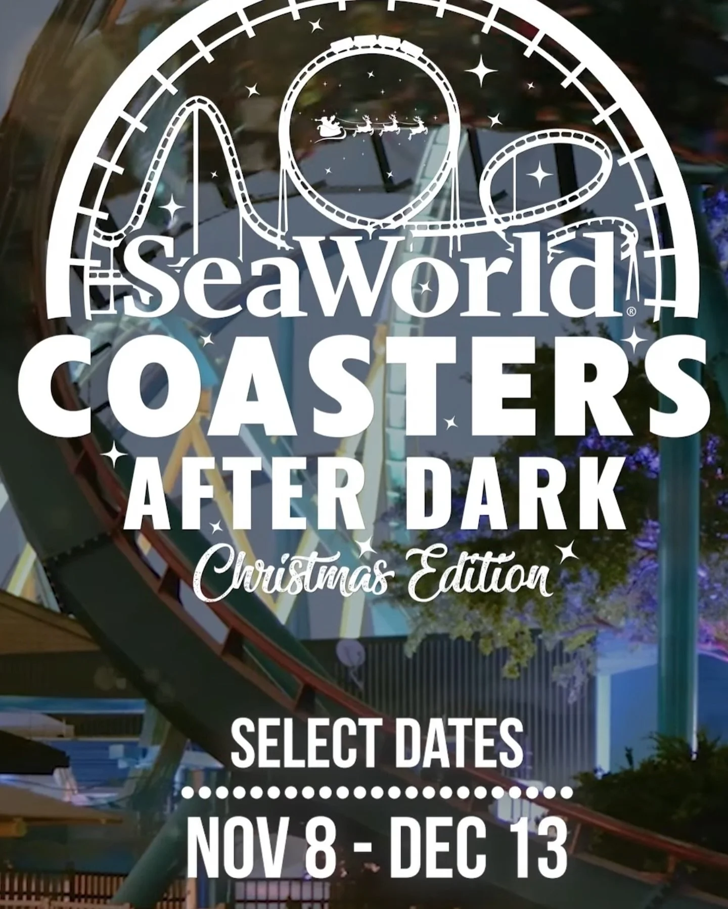 @seaworldorlando has announced Coasters After Dark: Christmas Edition! It runs select dates November 8 - December 13! This is sounds super cool and a fun nighttime thing to do!

Picture 1: @seaworldorlando 
Pictures 2 and 3: Me (@oliver.strubbe)