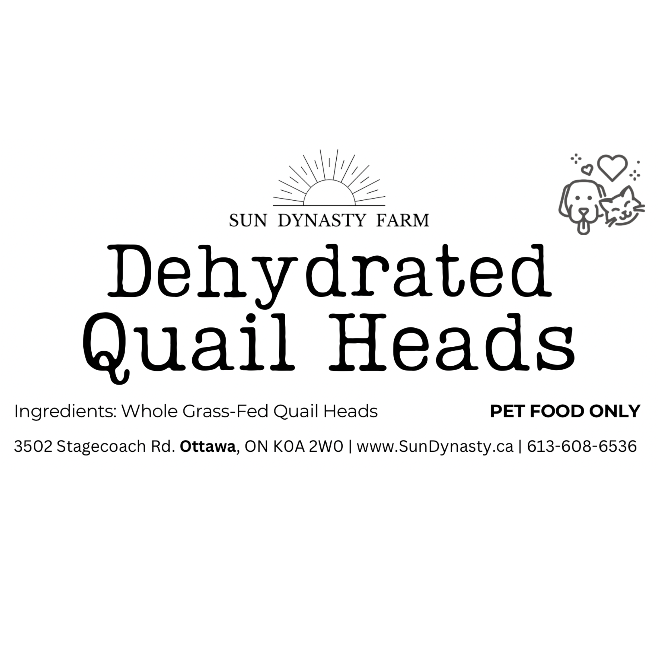 Freeze dried quail head for dogs and cats
