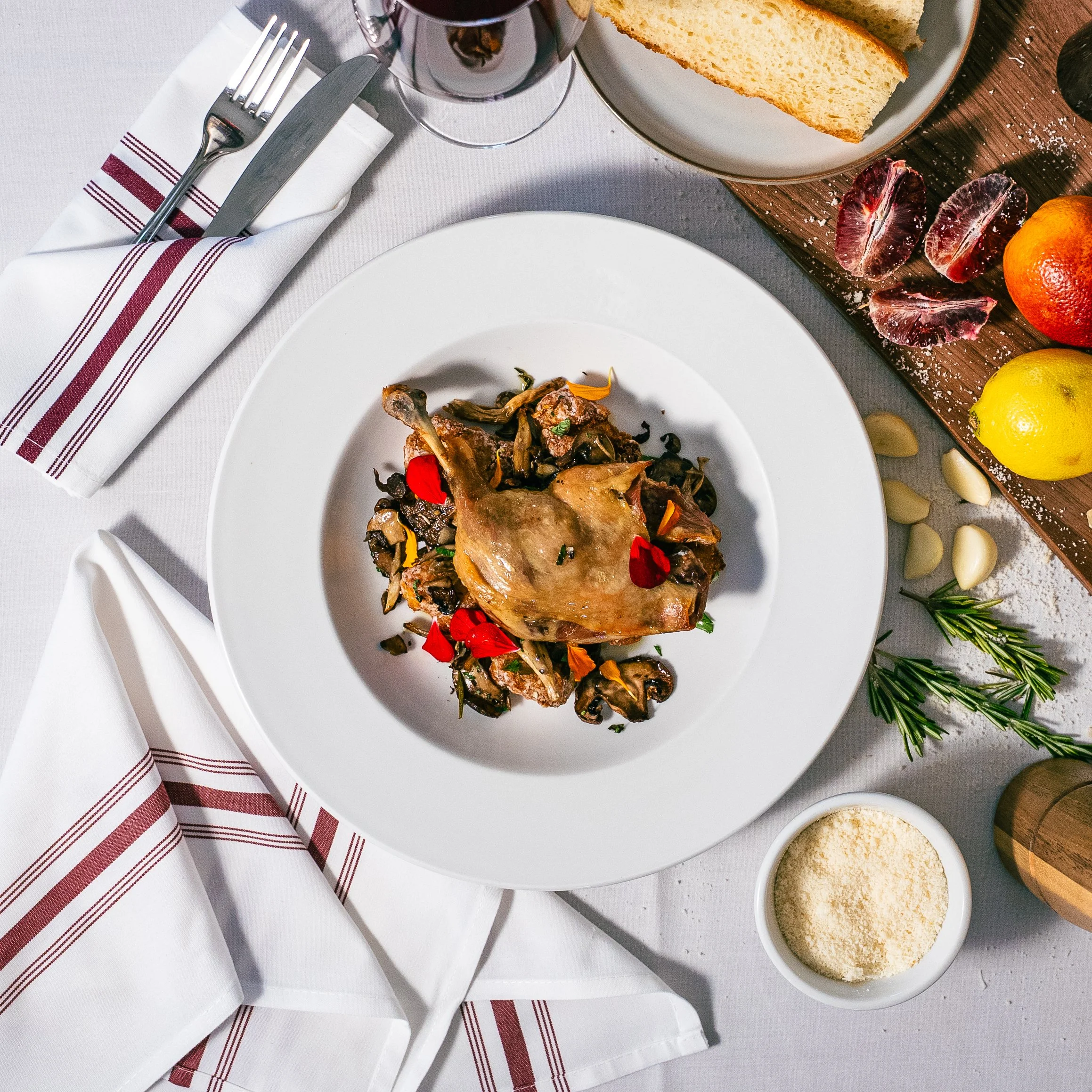 Duck confit, wild mushrooms, crispy truffle polenta