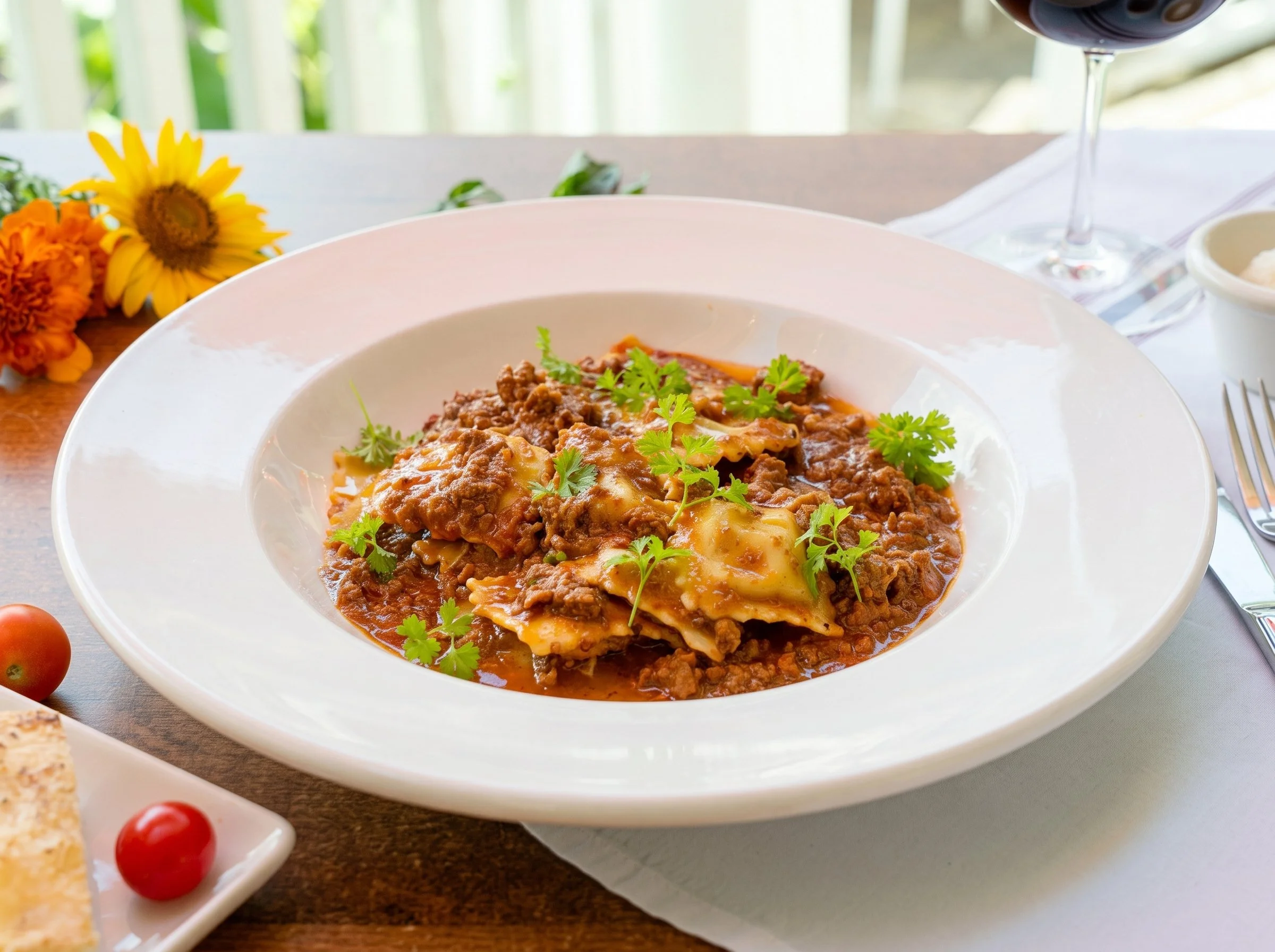  Ravioli di menta e ricotta con ragù d’agnello