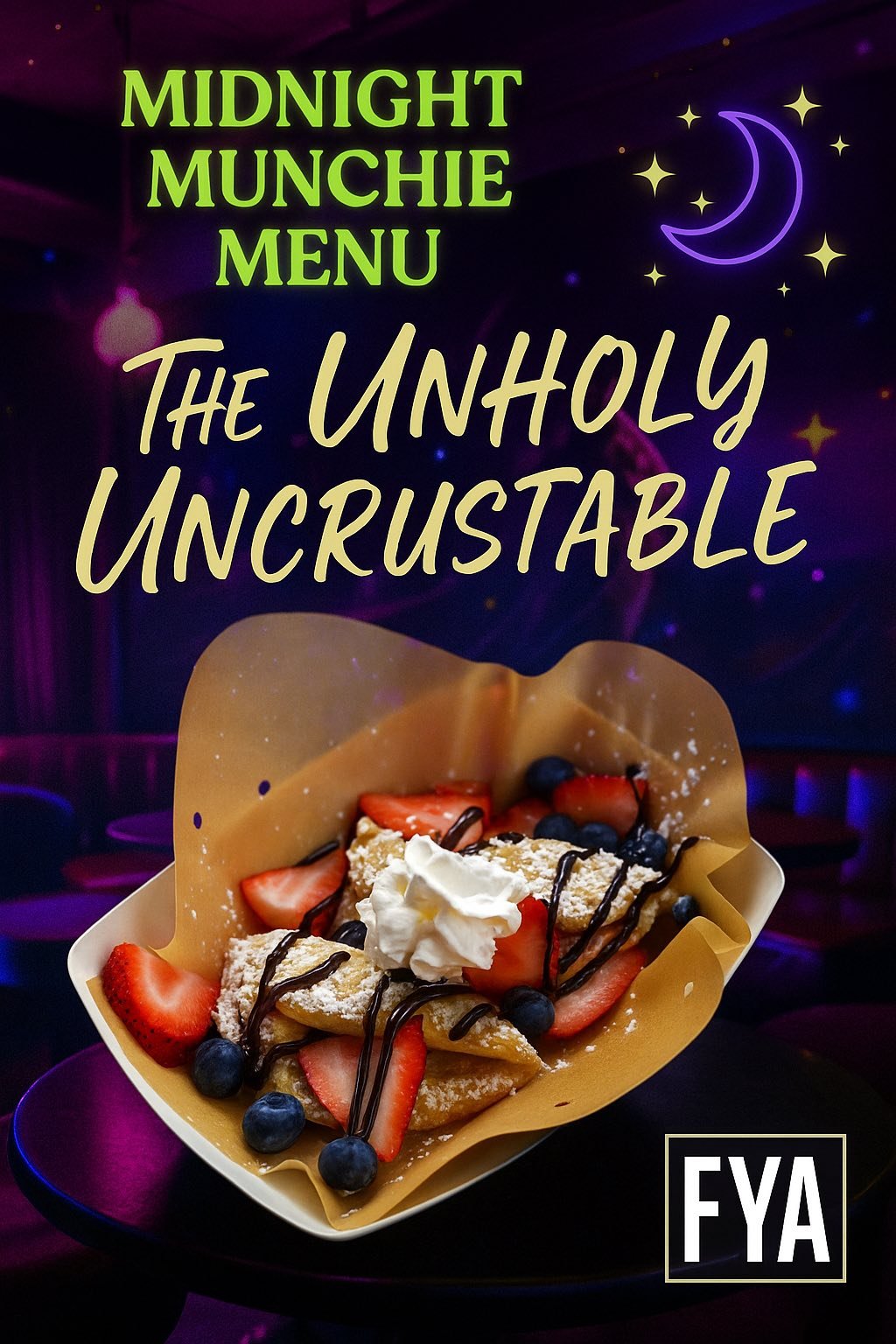 We ATE the whole damn menu &mdash; and it was sinful in all the right ways&hellip; now it&rsquo;s your turn for just $8.

Introducing FYA&rsquo;s Midnight Munchie Menu: dangerously cheesy, wickedly spicy, and unapologetically indulgent bites like Loa