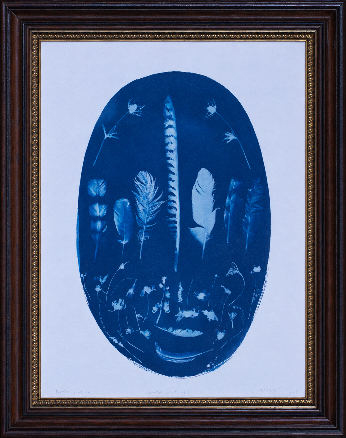 "Feather Line Up" Cyanotype by Katharine T. Jacobs | Crone House in Richmond, VA | Photo: Emily Harrison