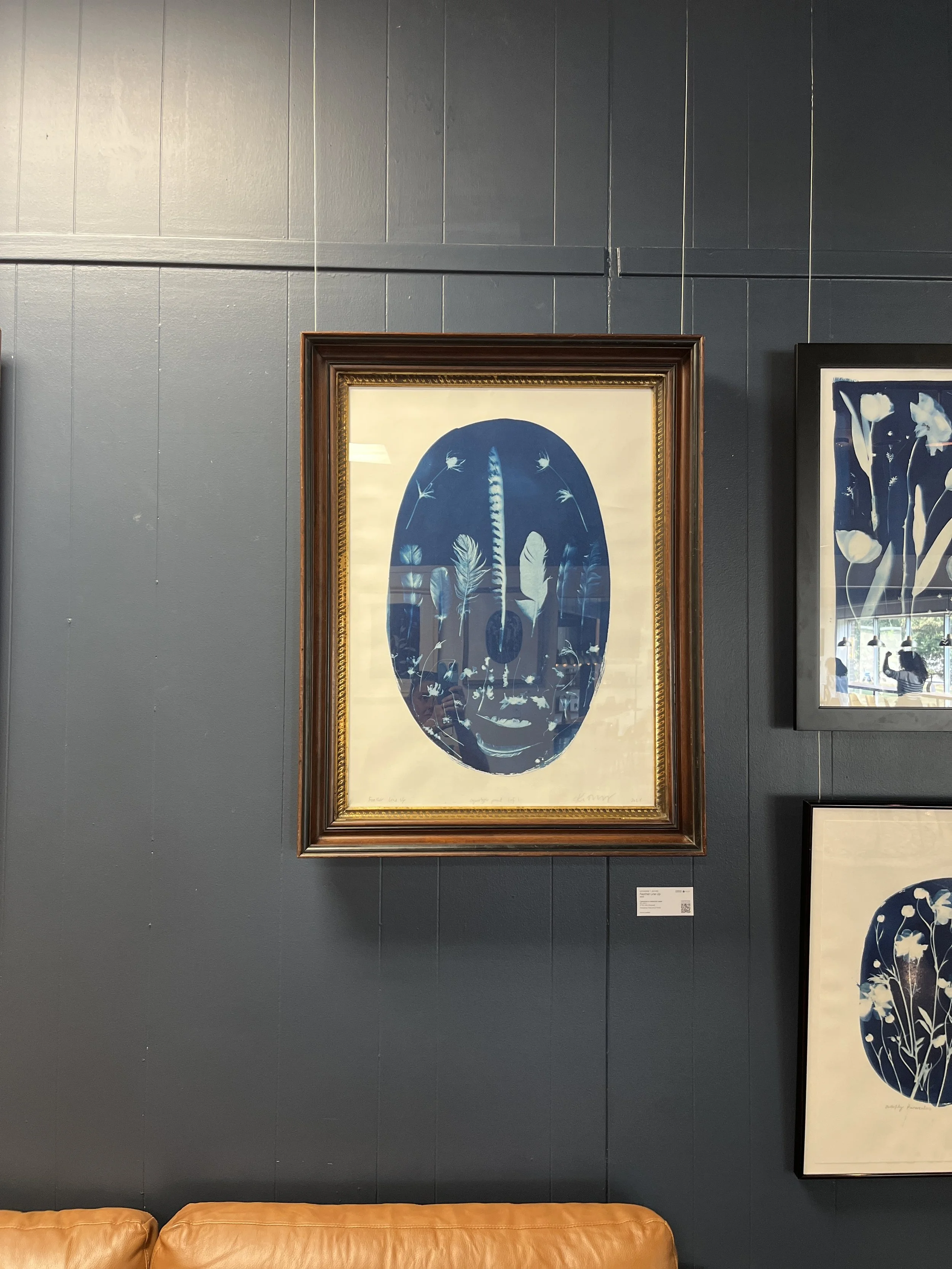 "Feather Line Up" Cyanotype by Katharine T. Jacobs at Blue Bee Cider | Crone House in Richmond, VA