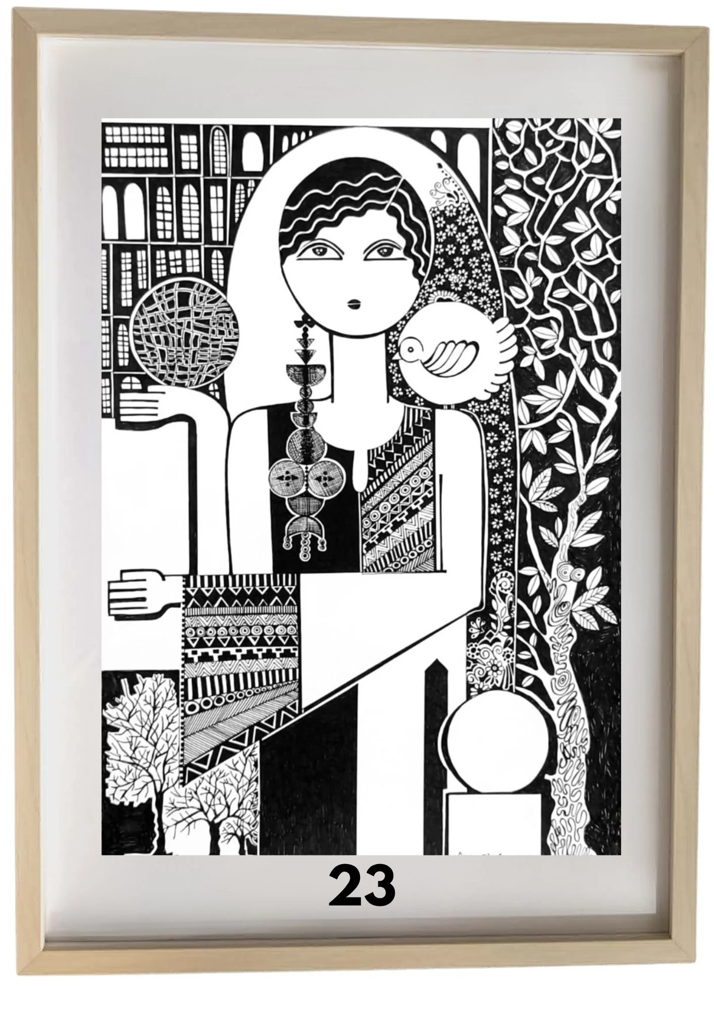 A3 Framed Art by Azza Hasan - Cultural Expressions in Monochrome