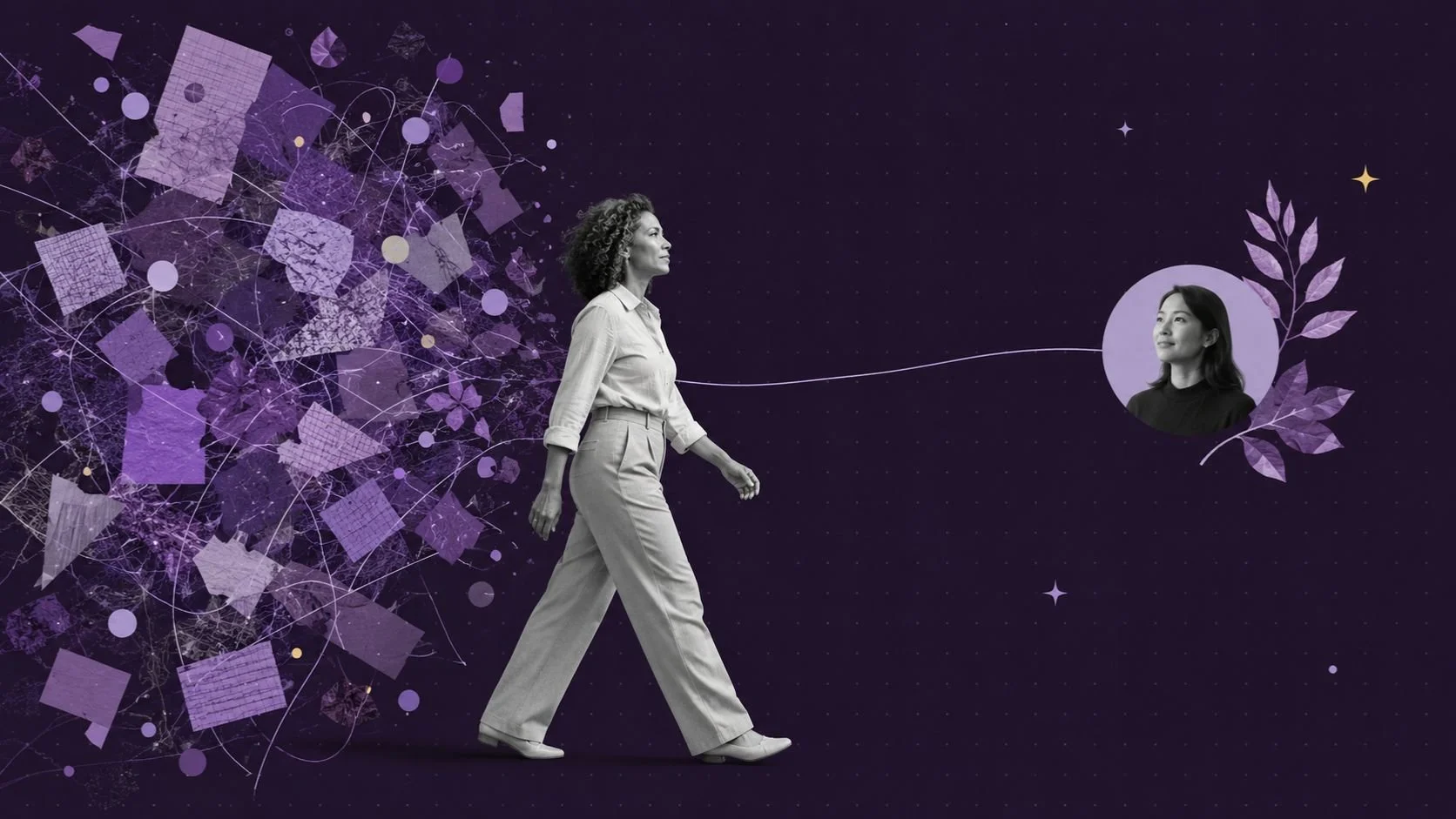 A graphic representation of a woman walking away from LinkedIn to a better platform for building her business through referrals