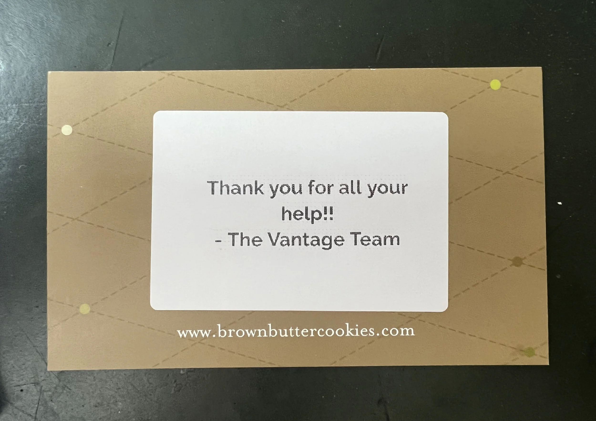 Thank you note from Vantage Wealth Management