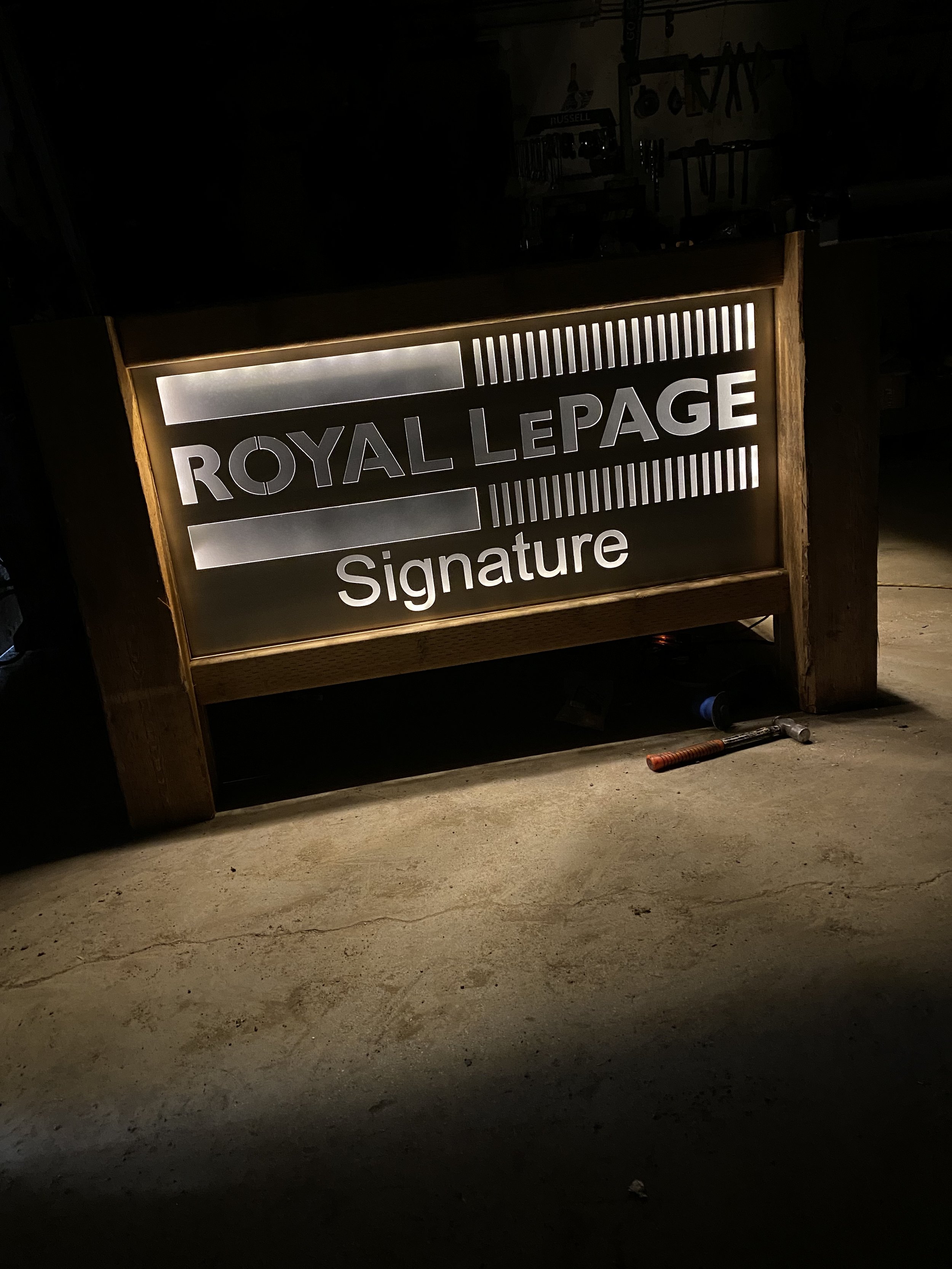 A decorative personalized laser-cut metal sign for business Royal Lepage, handmade in Saskatchewan