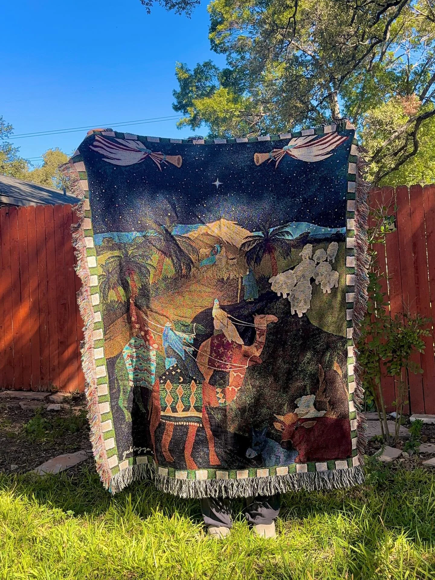 Woven Nativity Blankets available on my website 😇 

I didn&rsquo;t know how this one would turn out but it SLAYS. 50in x60in and a smaller 37&rdquo;x52&rdquo; in case you want to make it a wall hanging 😍

#sanantonioartist #texasartist #digitalillu