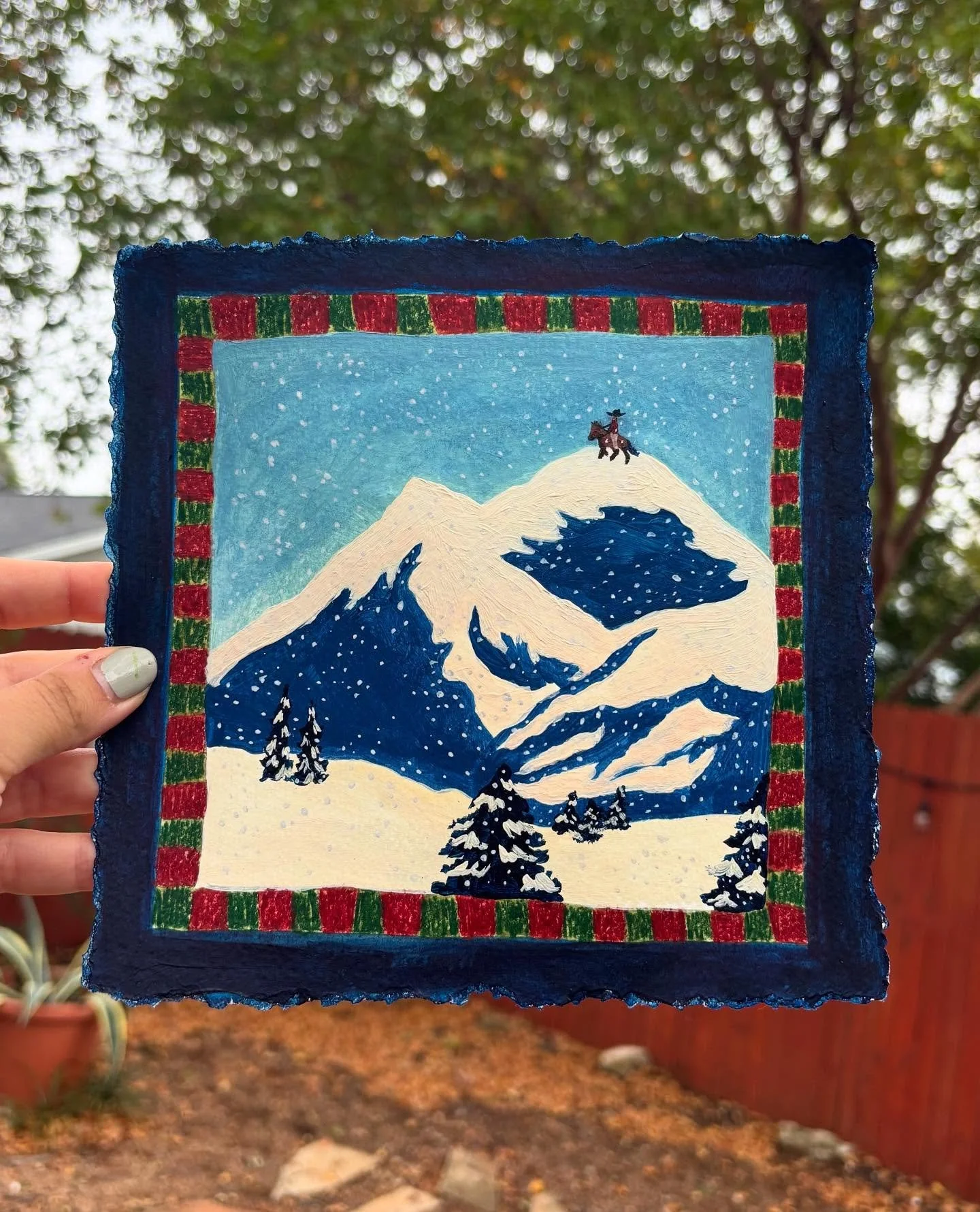 Working on a mini western winter series 🫣 I&rsquo;ve had these ideas sitting on my desk for a few weeks.. and finally getting to them!! 

&ldquo;Go tell it on the mountain&rdquo; - 8&rdquo;x8&rdquo; mixed media on watercolor paper. $40
Message me if