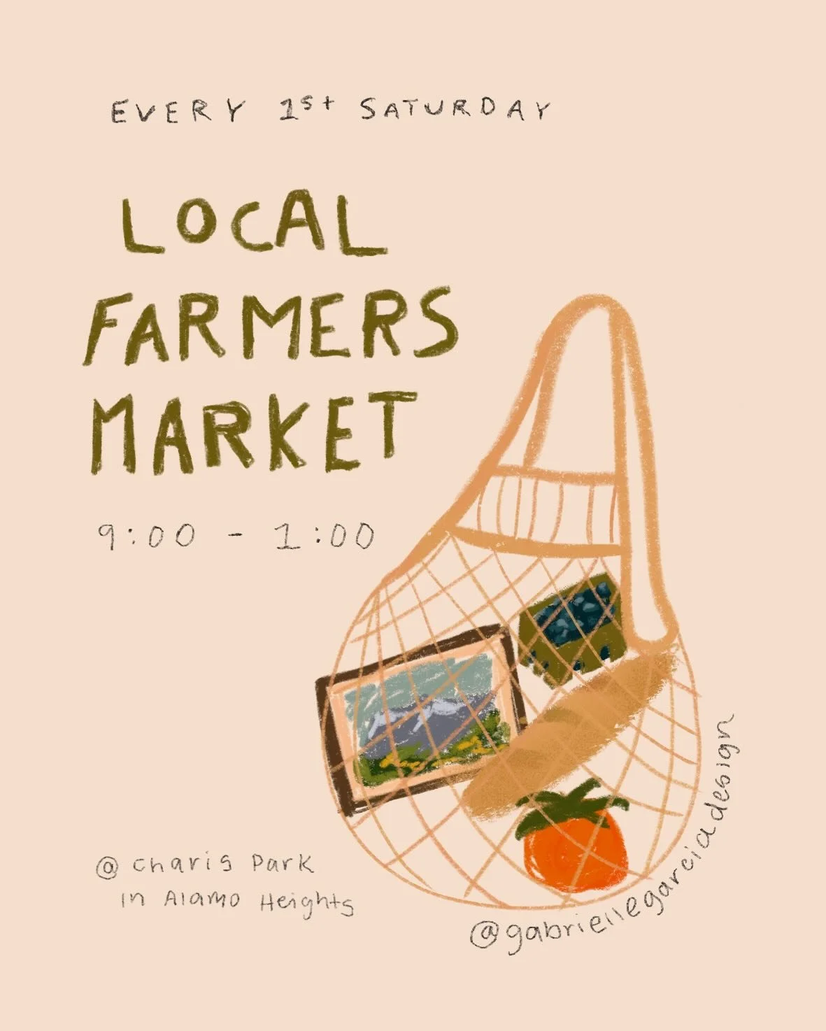 Every first Saturday of the month I&rsquo;ll be at the @sunsetridgefarmersmarket ! Come pick up some local art ☺️🧡 

9:00am - 1:00pm

@charis.park in Alamo Heights area! Grab a coffee from @oneanother.coffee and shop other amazing local vendors 🤩