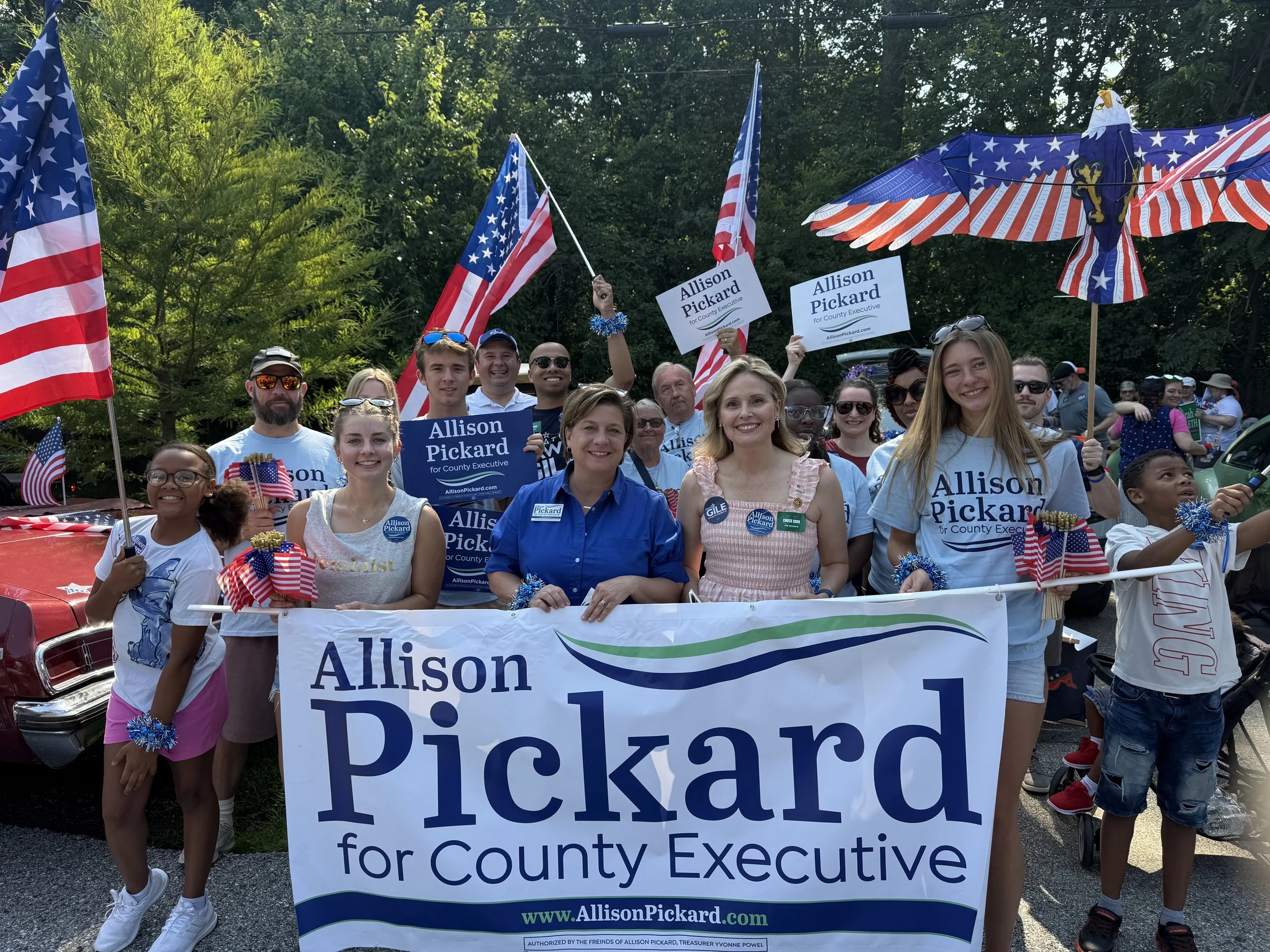 Allison Pickard with campaign volunteers at a local parade