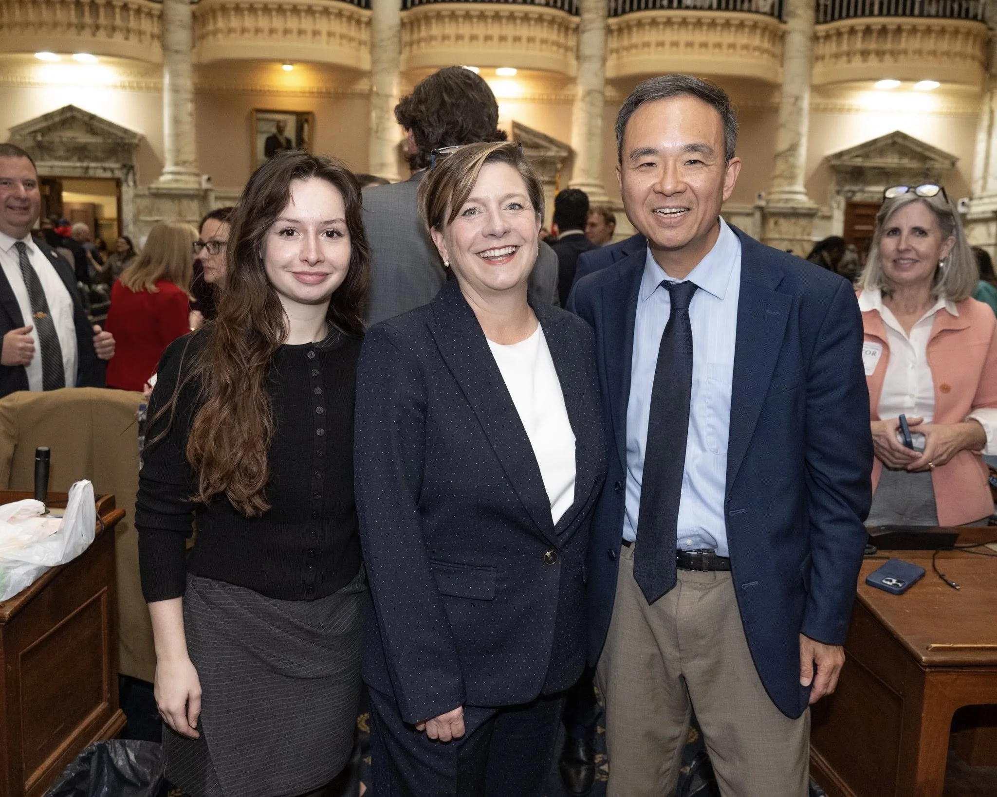 Council Member Allison Pickard with her daughter and Delegate Mark Chang