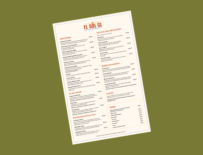 El Sol GL Menu Design