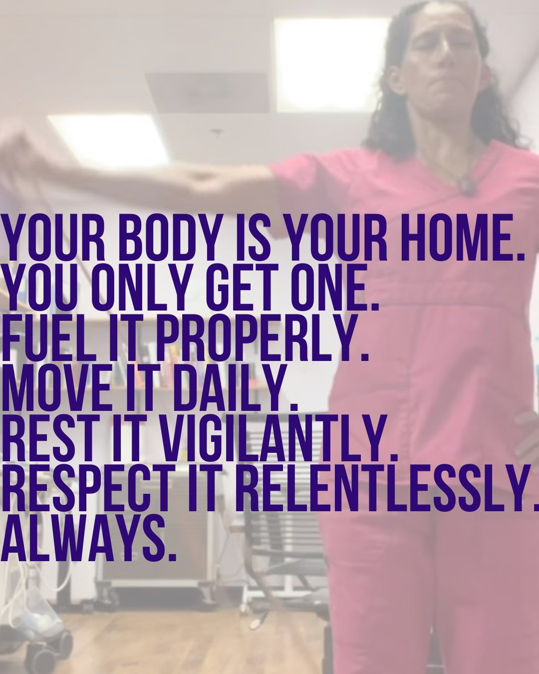 You wouldn&rsquo;t fill your house with trash. You wouldn&rsquo;t let the foundation crumble. You wouldn&rsquo;t ignore a leaky roof. 

So why do we do that to our bodies? 

Fuel it properly&mdash;because junk in = junk out. 
Move it daily&mdash;beca
