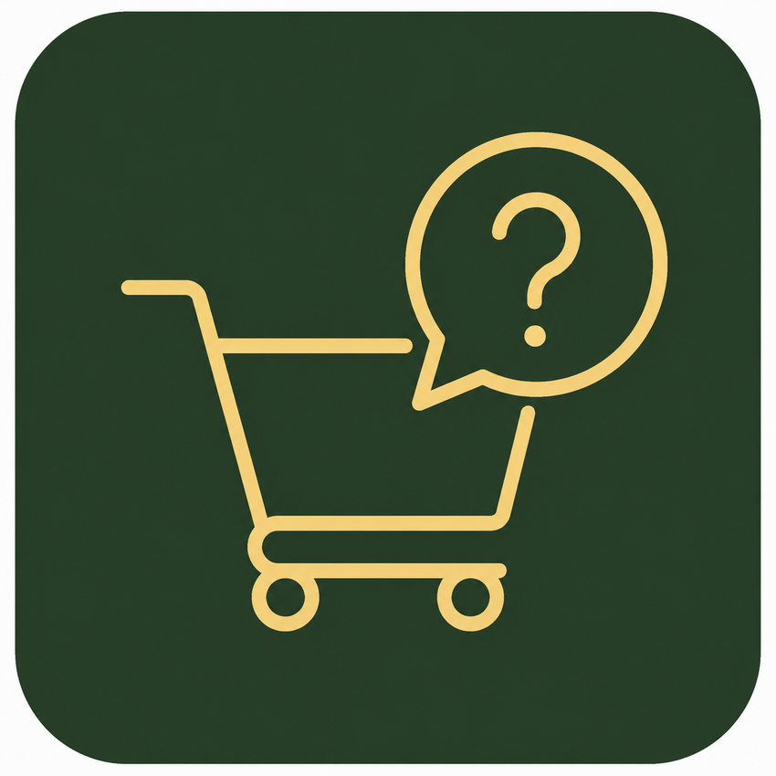 An icon showing a shopping with a question mark.