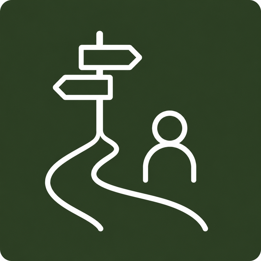An icon showing a person taking different paths.