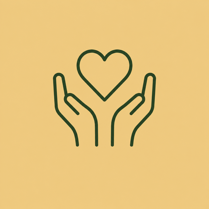 An icon showing two hands and a heart between them.
