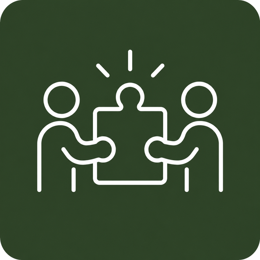 An icon showing two people working on a solution.