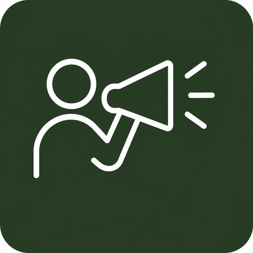 An icon showing a person shouting into a megaphone.