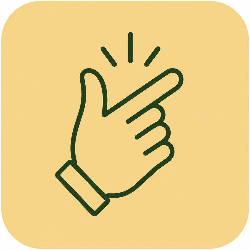 An icon showing snapping fingers.