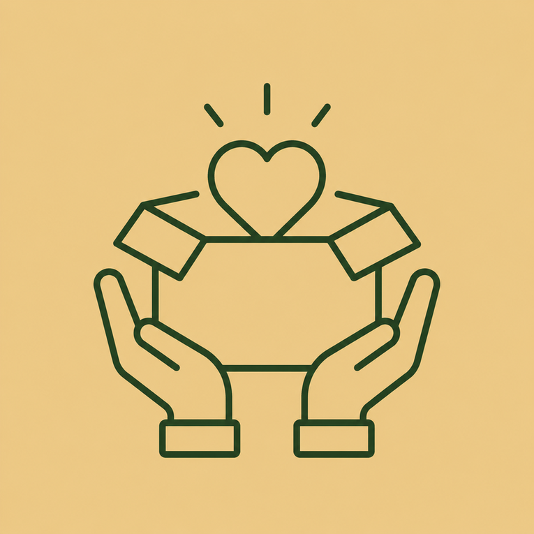 An icon showing a box being opened with a heart coming out.