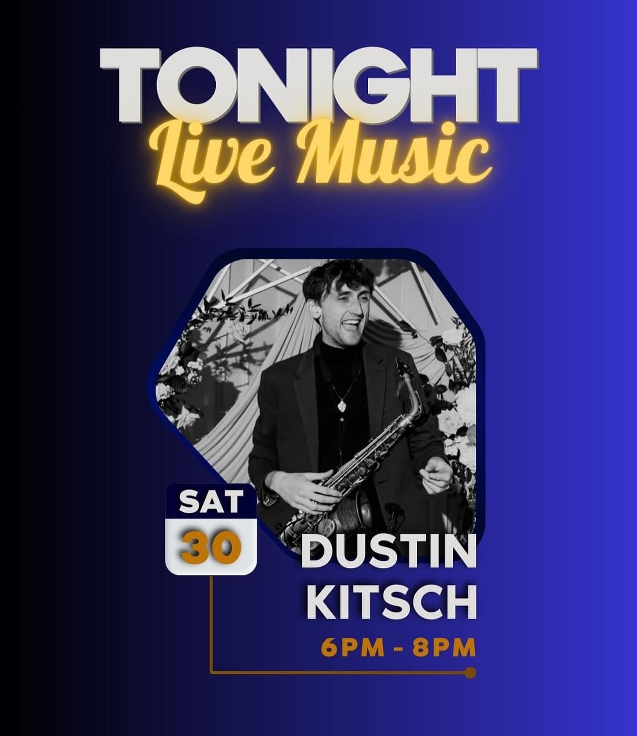 Dustin and his sax are ready to bring the groove back tonight at 6pm! 🎷✨ 

Come in and enjoy the Jazzy vibes at VIBE tonight 🎶🎷✨