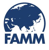 Logo of FAMM featuring a blue globe with continents and the word 'FAMM' below