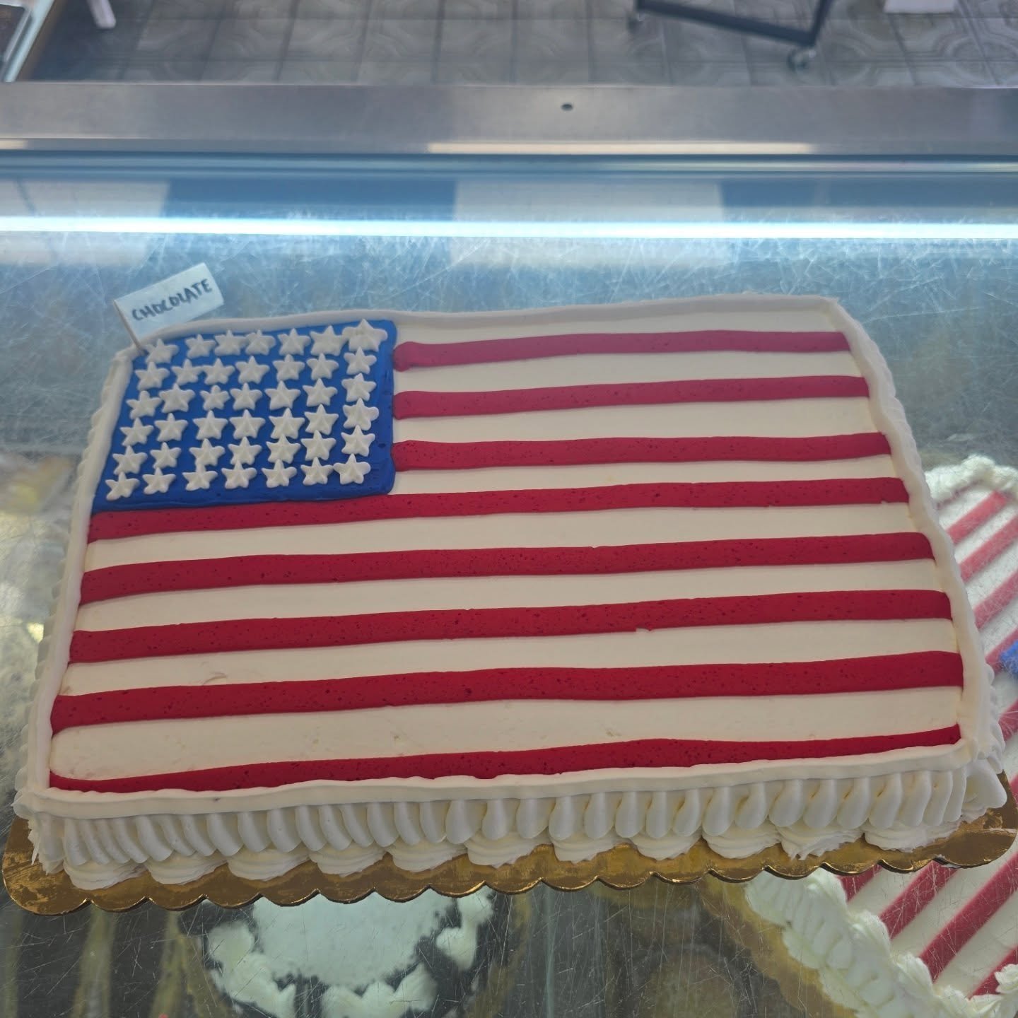 We have fourth of July cakes!! Stop in and grab one!! We close at 3 pm tomorrow! #bakery #bakerylife #bakerytiktok #dough #bakingchronicles #baker #bread #richthebaker #antoinespastryshop #shopsmallbusiness #shoplocal #fourthofjulyweekend🇺🇸