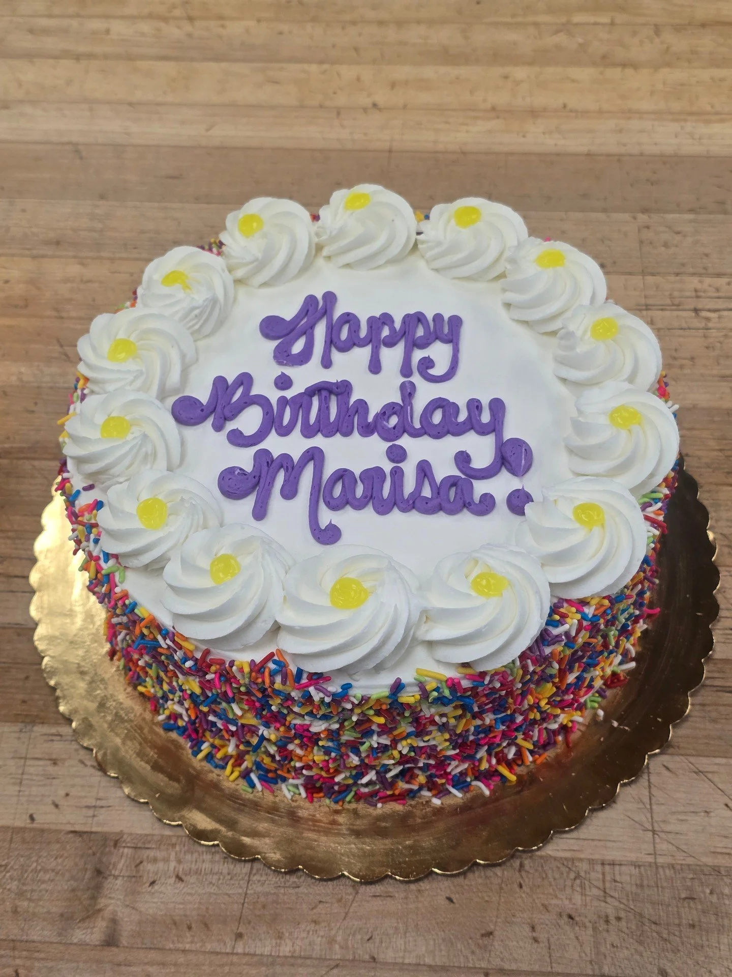 Happy Birthday Marisa! #antoinespastryshop #cake #cakes #happybirthday #richthebaker #bakery #bakerlife #lemoncake #frosting #rainbowsprinkles
