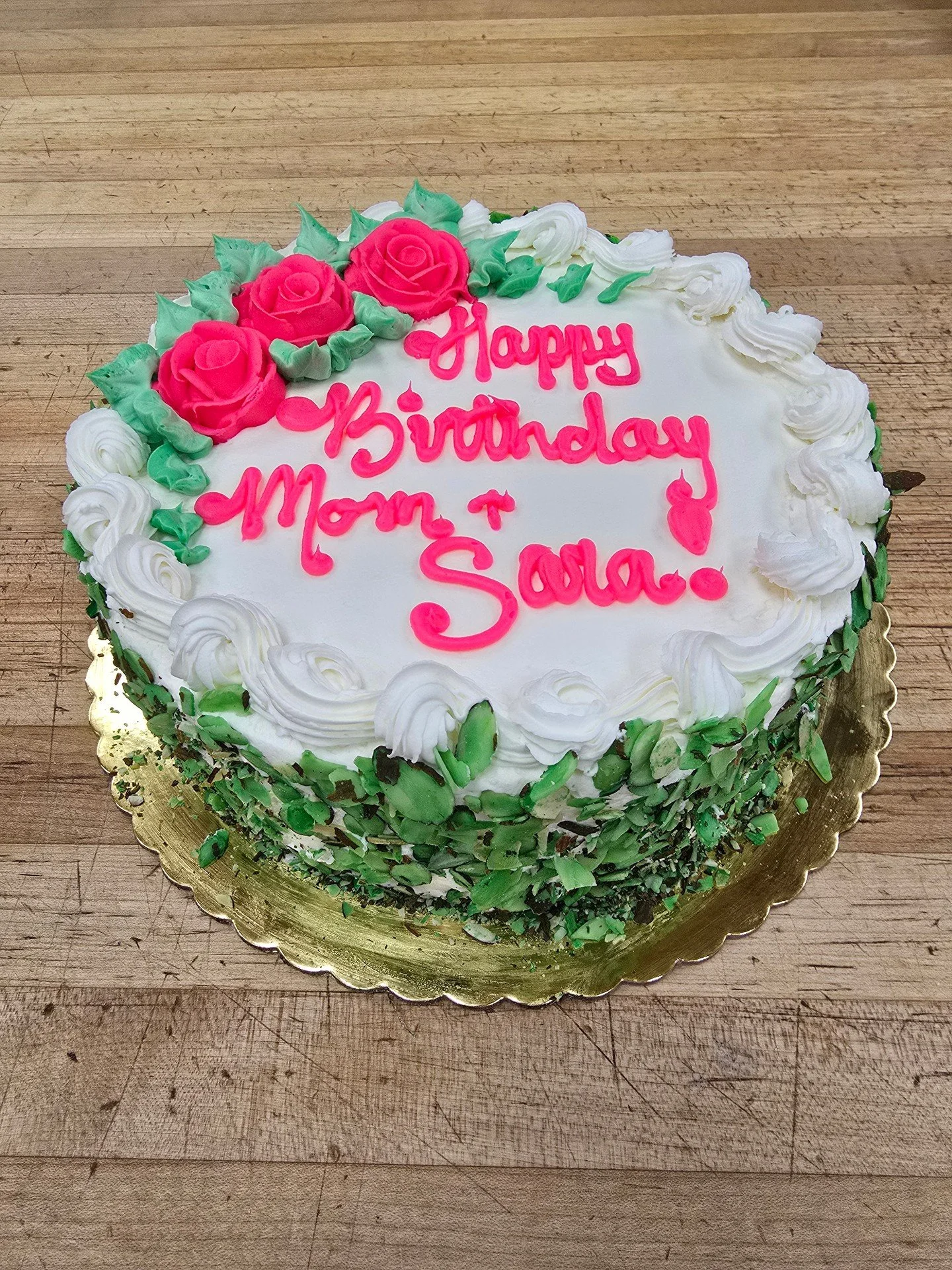 Happy Birthday Mom + Sara! #antoinespastryshop #bake #bakery #italianrumcake #happybirthday #richthebaker #almonds #rum #frosting #spongecake