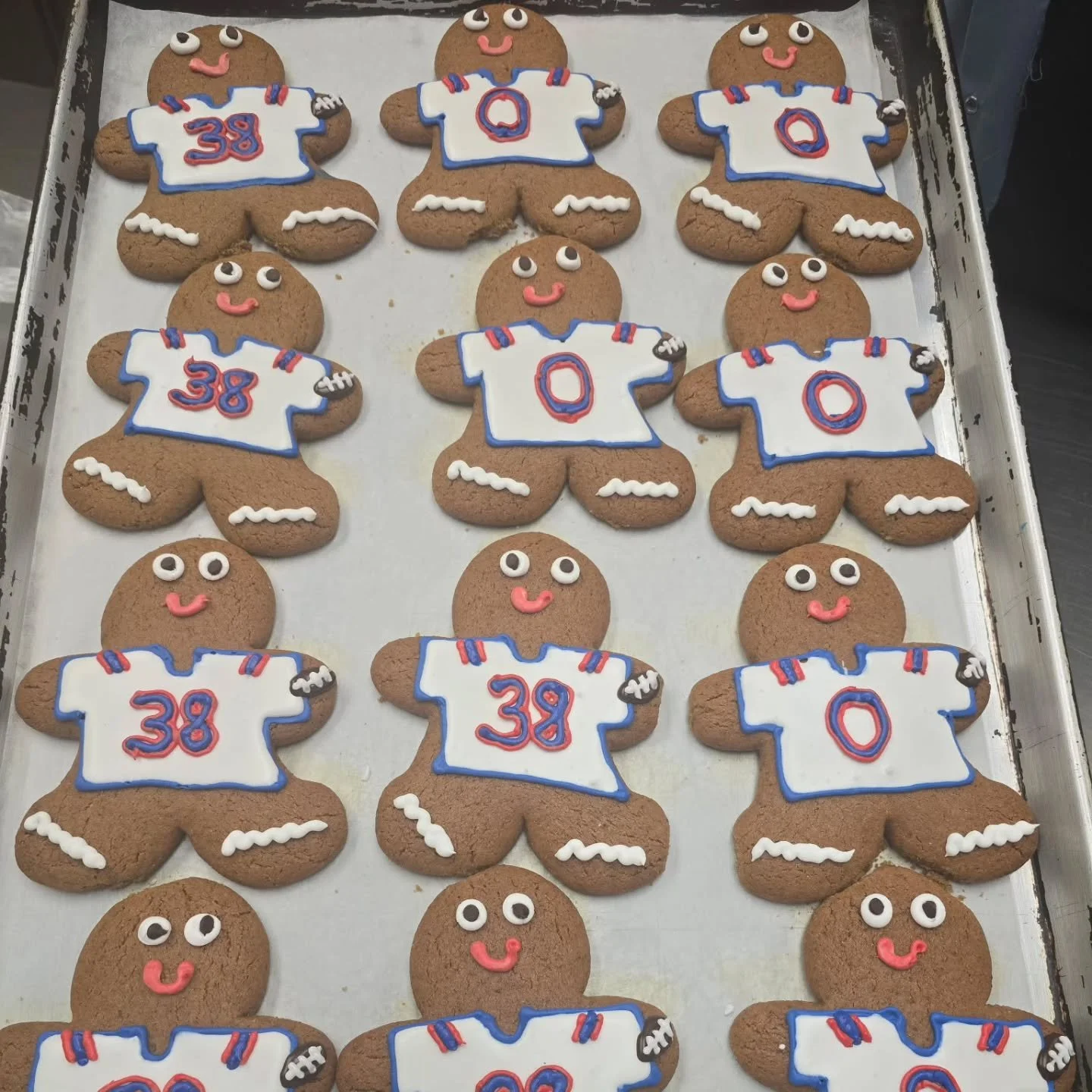 We got Patriots gingerbread men!! Stop in today to grab yourself favorite player! We made extra Maye ones too!! #antoinespastryshop #nfl #pats #patriotsnation #richthebaker