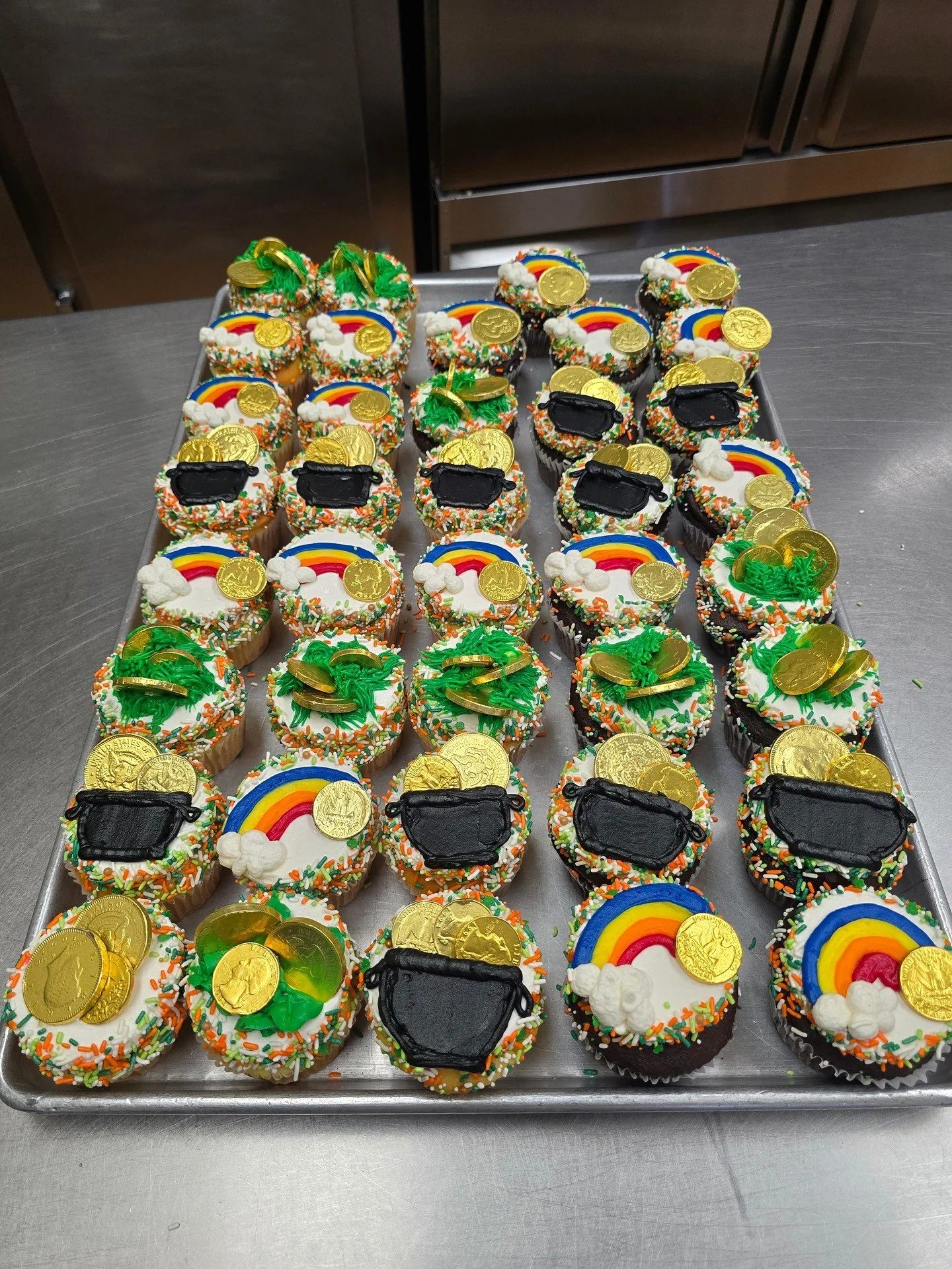 We have St. Patrick's Day Cupcakes stop in today and get your own pot of dessert gold! #antoinespastryshop #cupcake #cupcakes #chocolatecoins #stpatricksday #luckoftheirish #richthebaker #irish