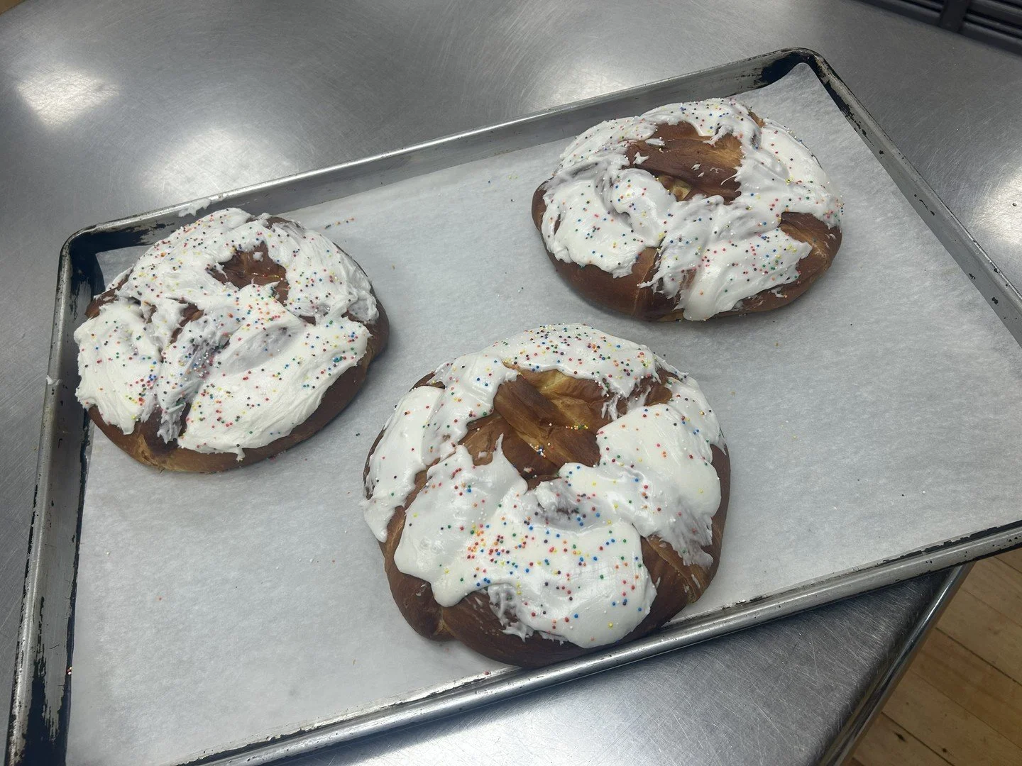 Happy Easter!!! We have our famous Easter bread!! Stop in today to grab yourself a loaf today!! #antoinespastryshop #easter #easterbread #richthebaker #bake #baking #holiday #easter2026 #icing #citrus #fruit