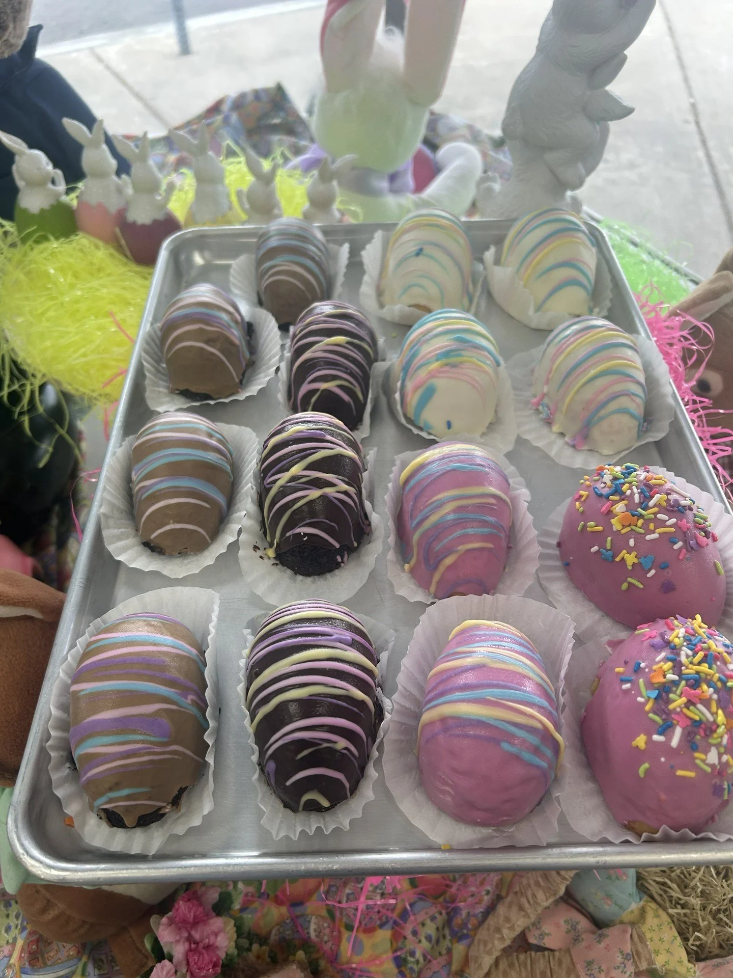 We have Easter Eggs as cake!! We have them in Vanilla, Chocolate, Funfetti, Mocha, and Strawberry!! Stop in today and try the different flavors just in time for Easter!! #antoinespastryshop #easter #eggs #eastereggs #cake #richthebaker #holiday