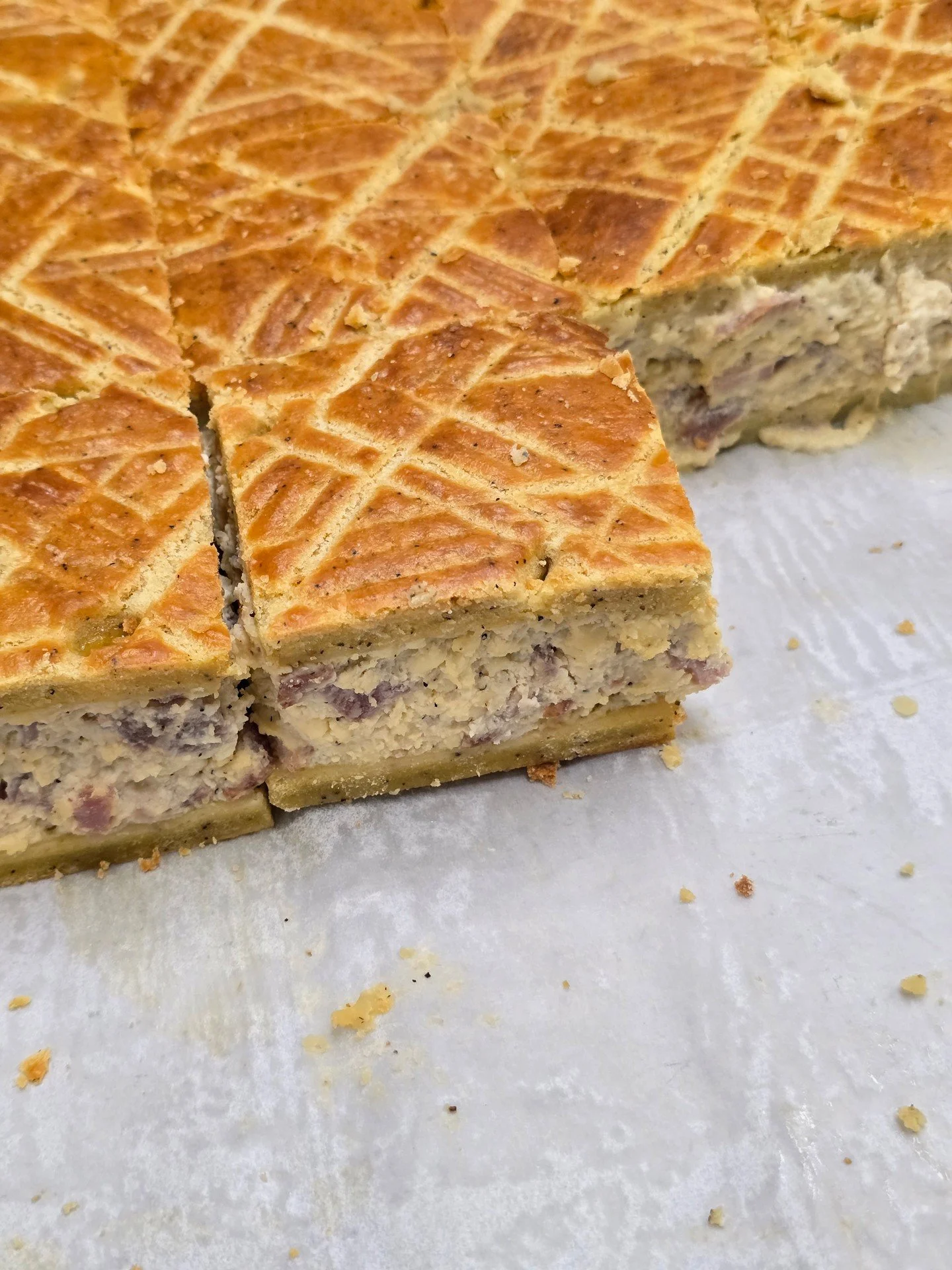 We have Pizza di Pasqua at the shop! Stop in and get your slice of Pizza Gaina and we have the full pie as well!! An Easter Classic!! #antoinespastryshop #PizzadiPasqua #italian #pizzagaina #holiday #easter #richthebaker #lent #europe