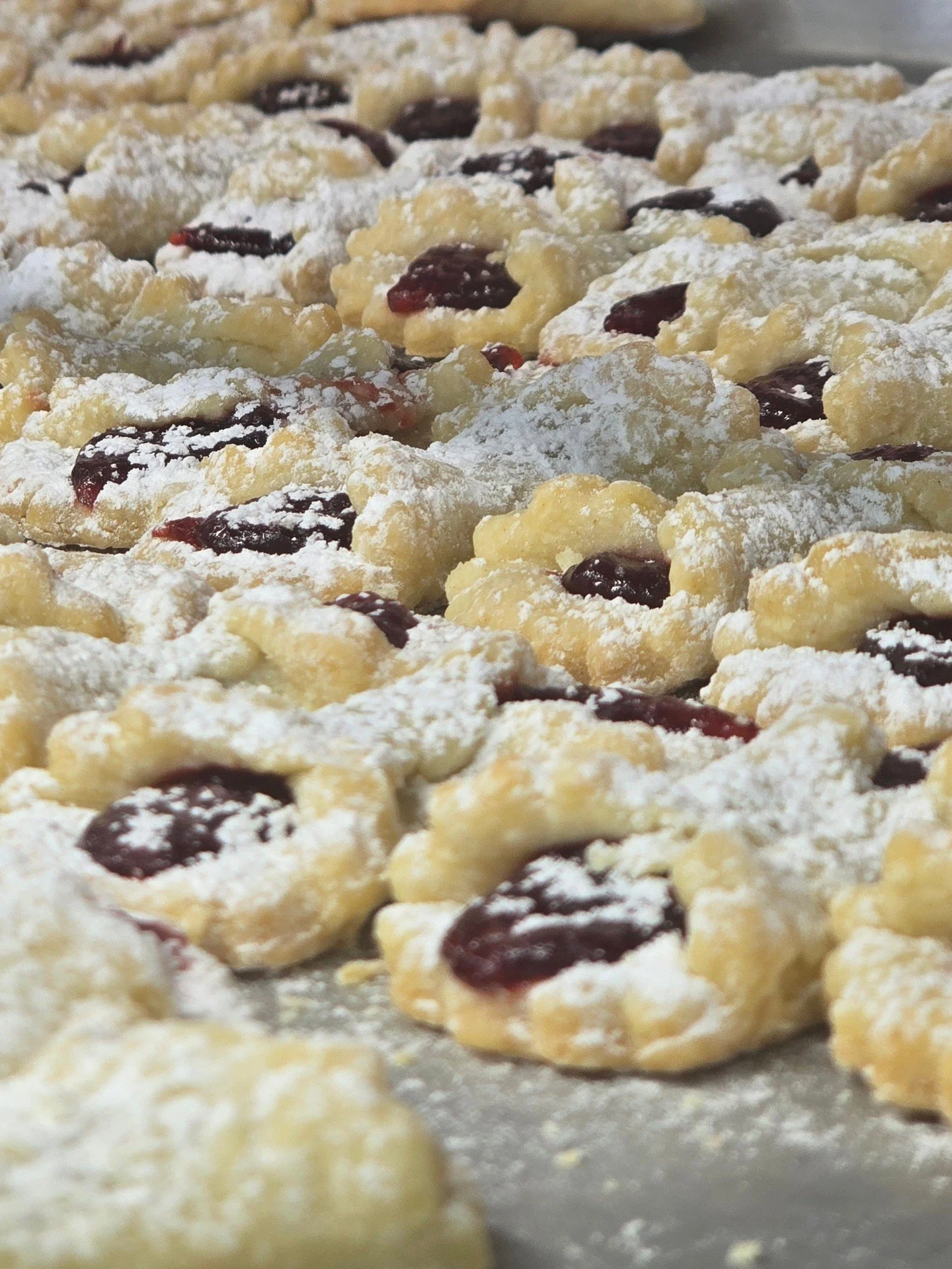 Raspberry and Apricot Bow Tie Cookies! #antoinespastryshop #cookie #cookies #italian #italy #powdersugar #raspberry #apricot #creamcheesecookie #richthebaker #cookiesbythepound